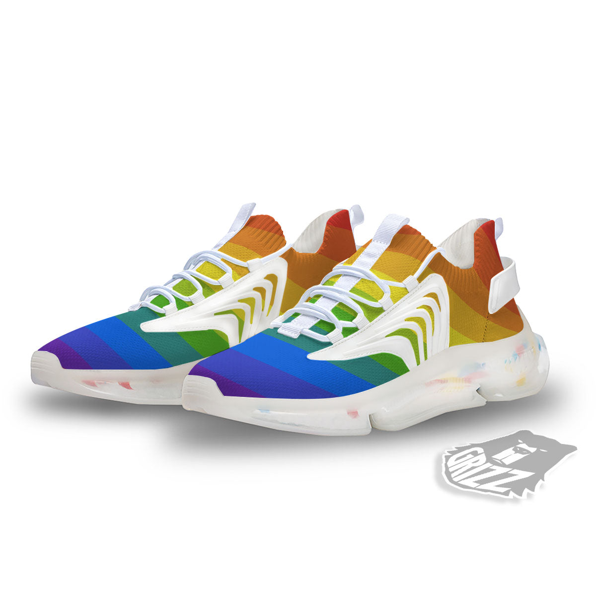 Rainbow Flag LGBT Pride Print White Gym Shoes-grizzshop