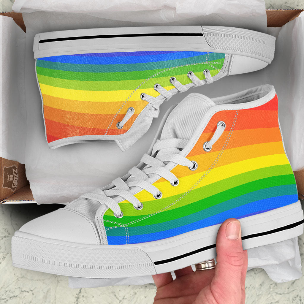 Rainbow Flag LGBT Pride Print White High Top Shoes-grizzshop