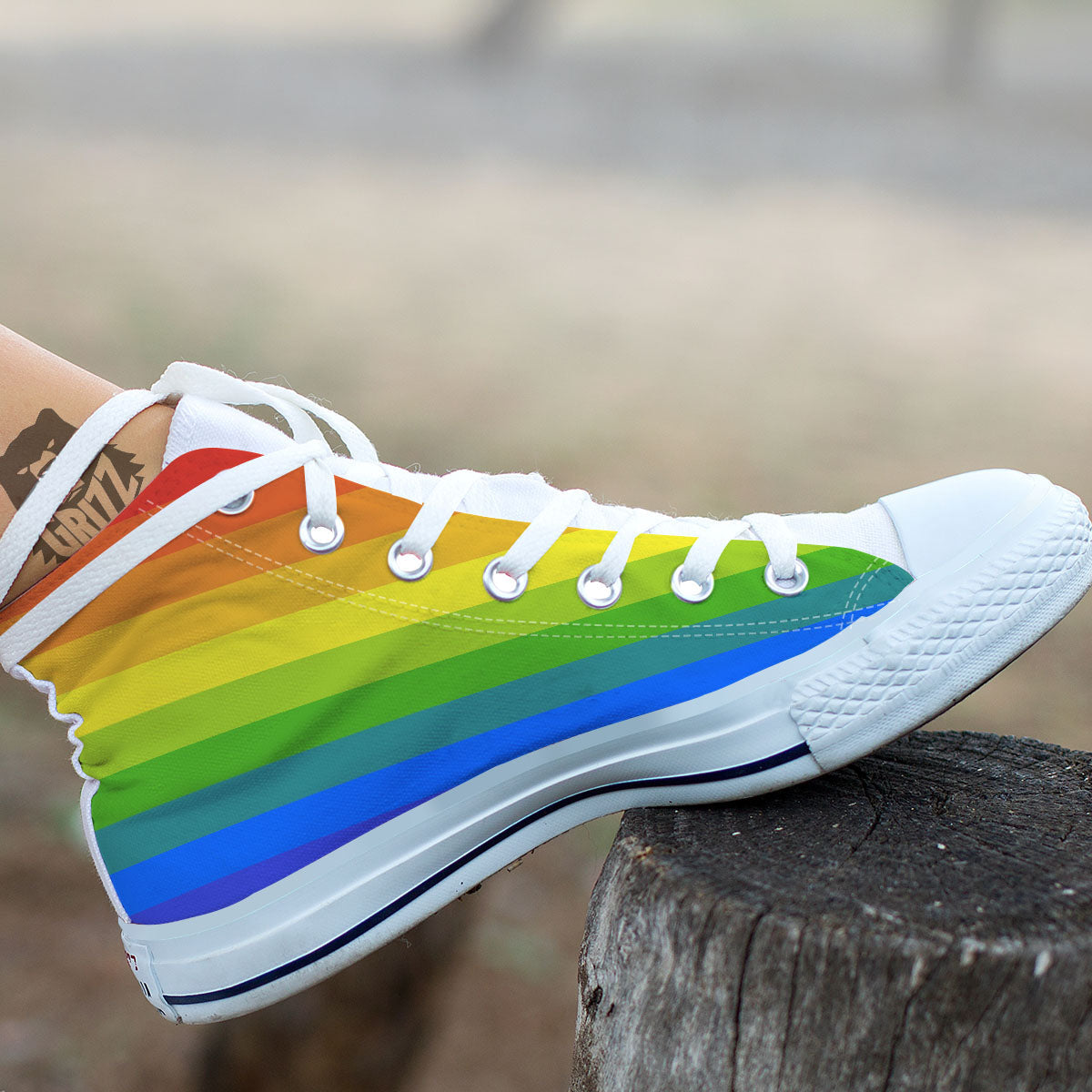 Rainbow Flag LGBT Pride Print White High Top Shoes-grizzshop
