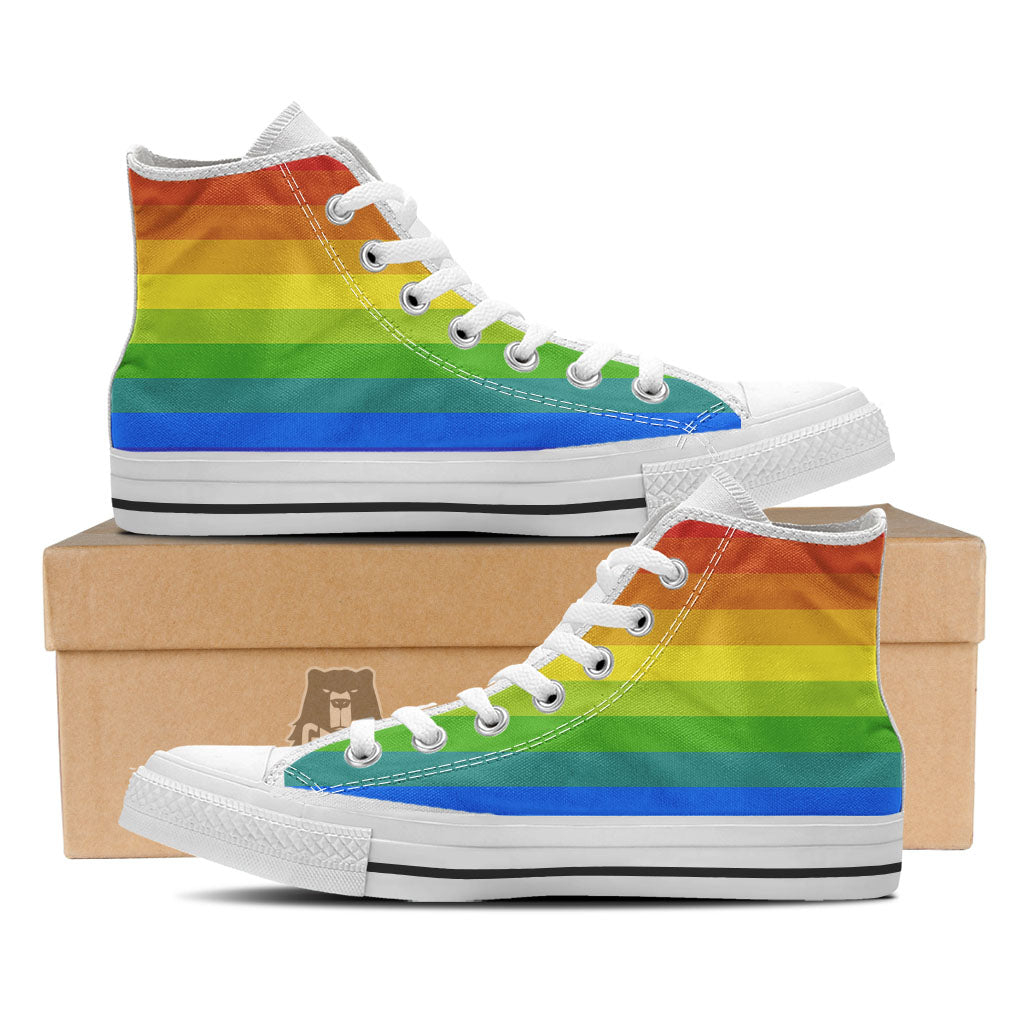 Rainbow Flag LGBT Pride Print White High Top Shoes-grizzshop