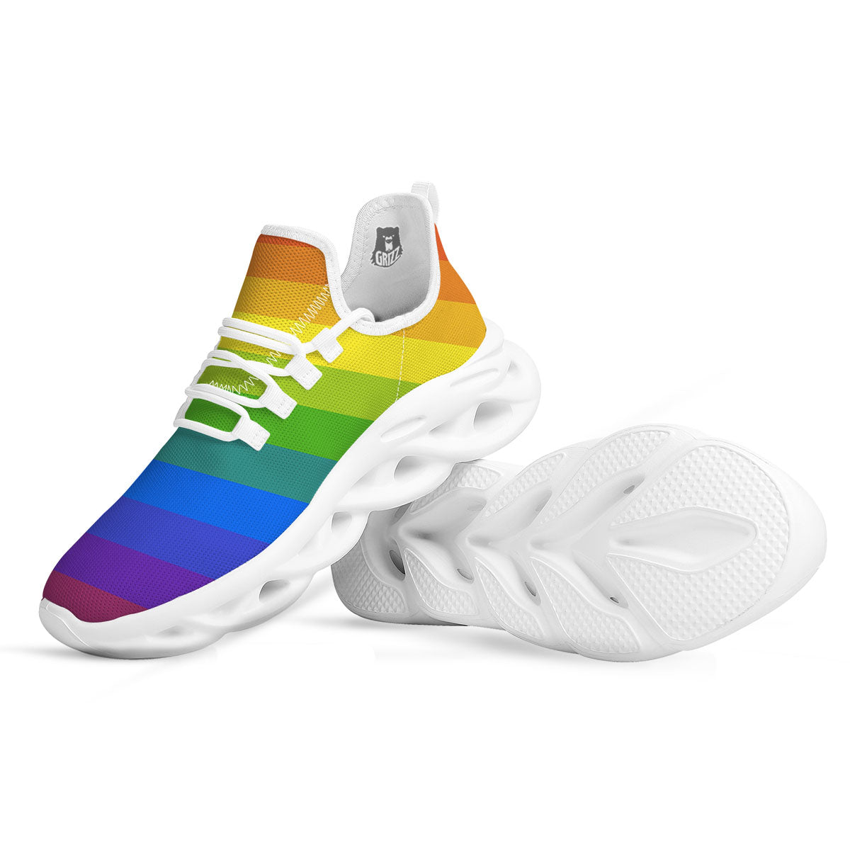 Rainbow Flag LGBT Pride Print White Running Shoes-grizzshop