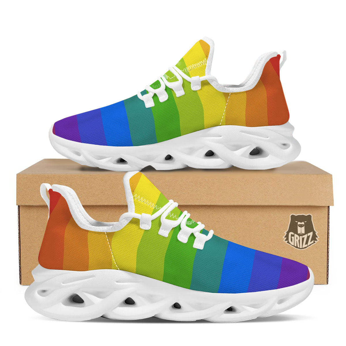 Rainbow Flag LGBT Pride Print White Running Shoes-grizzshop