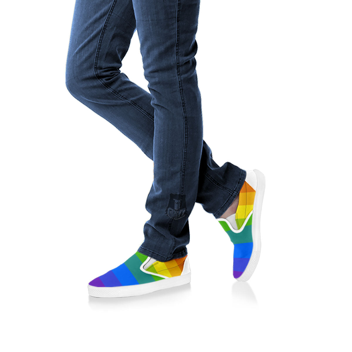Rainbow Flag LGBT Pride Print White Slip On Shoes-grizzshop