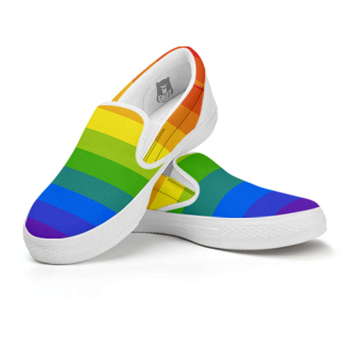 Rainbow Flag LGBT Pride Print White Slip On Shoes-grizzshop