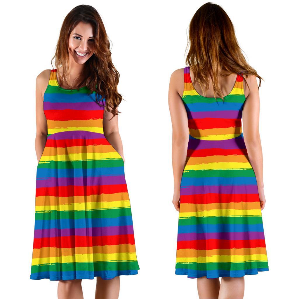 Rainbow Flag Lgbt Patterm Print Dress-grizzshop