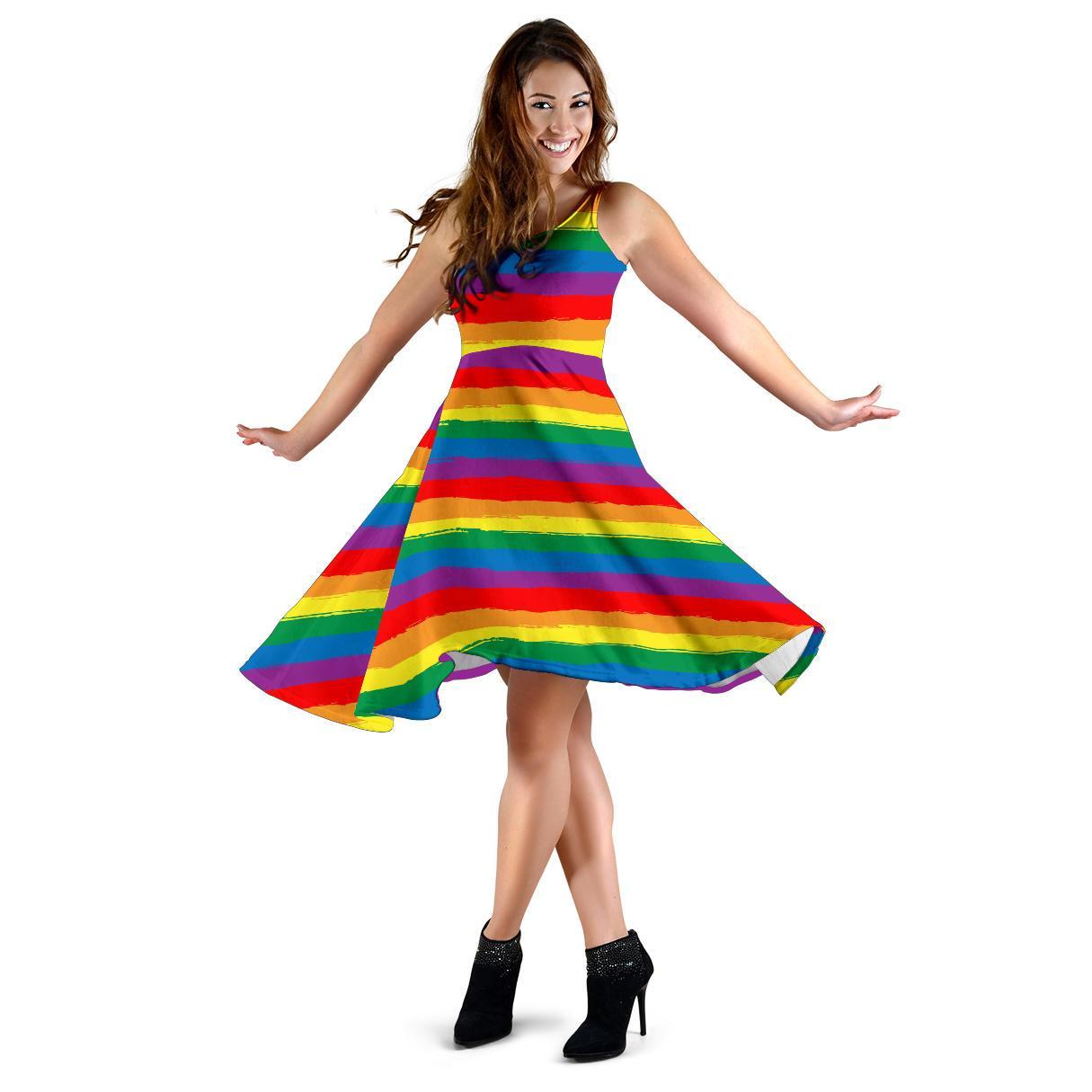 Rainbow Flag Lgbt Patterm Print Dress-grizzshop