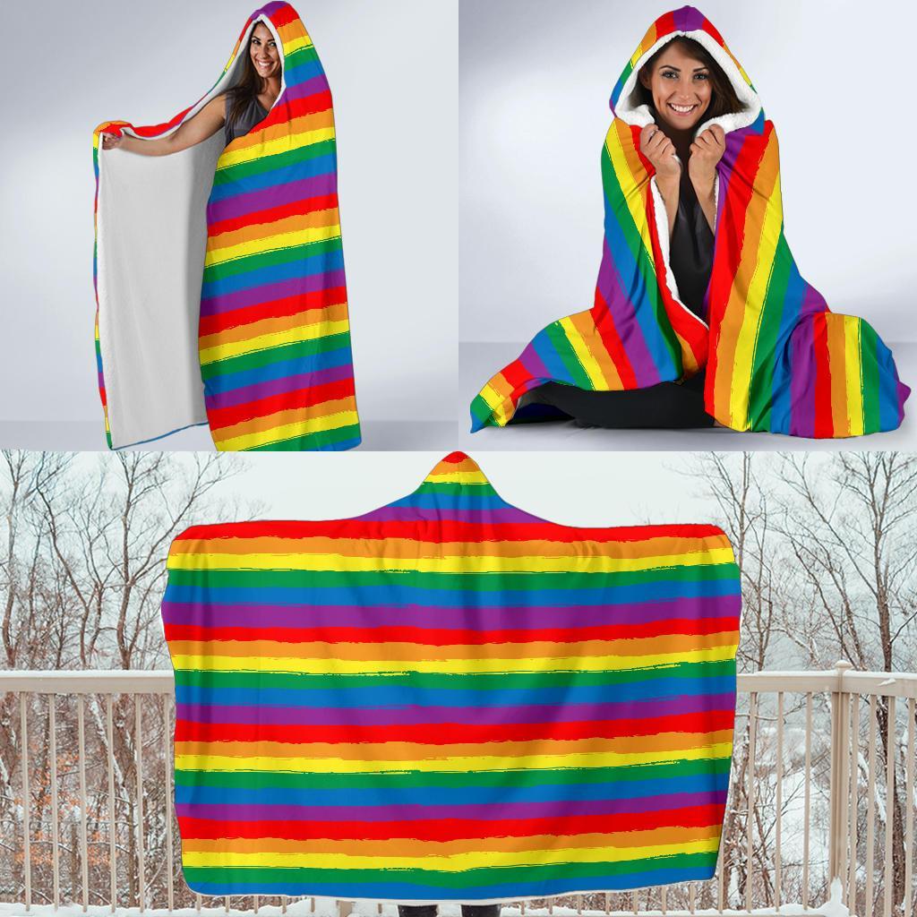 Rainbow Flag Lgbt Patterm Print Hooded Blanket-grizzshop