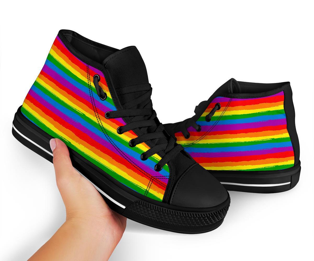 Rainbow Flag Lgbt Patterm Print Men Women's High Top Shoes-grizzshop