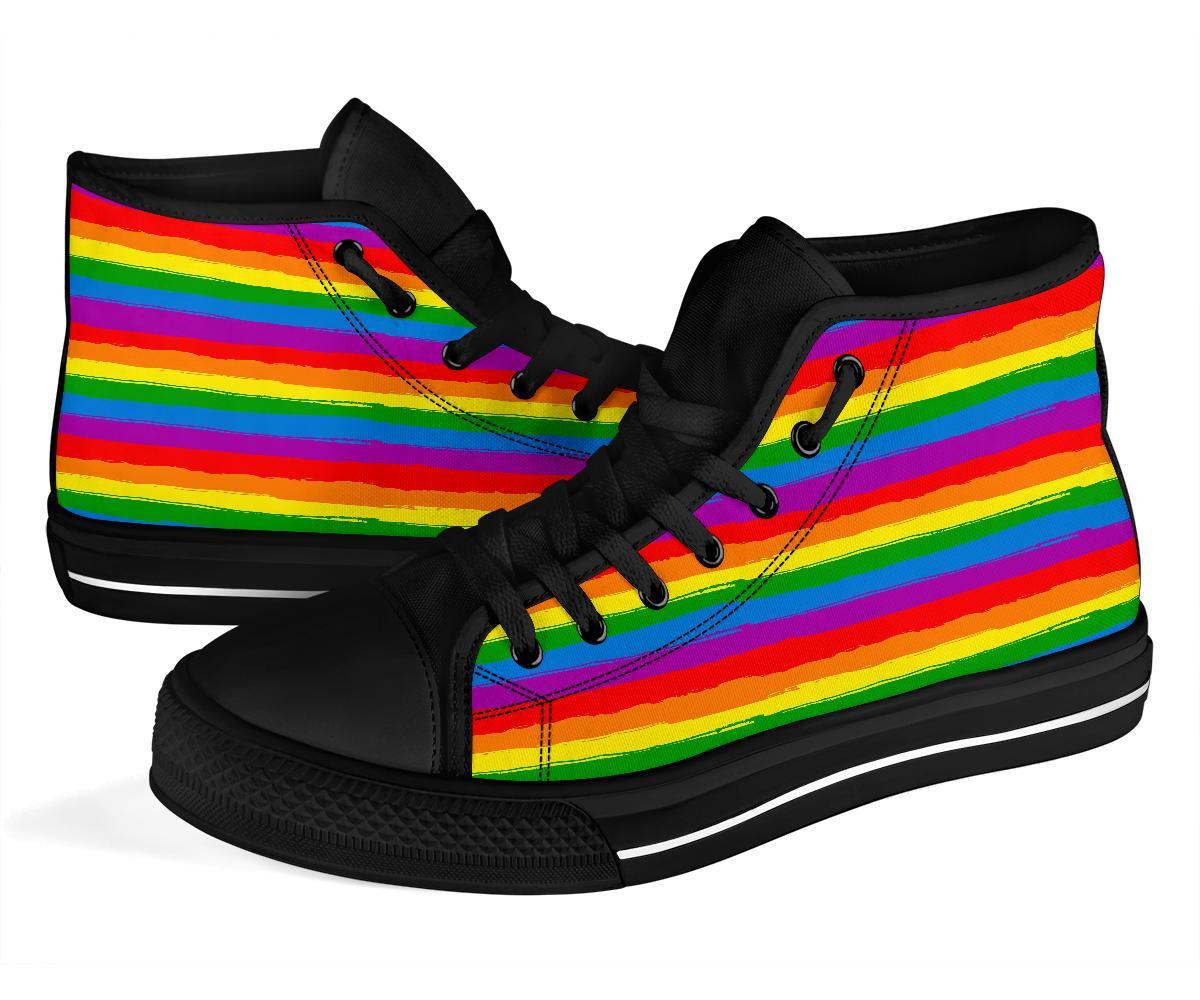 Rainbow Flag Lgbt Patterm Print Men Women's High Top Shoes-grizzshop