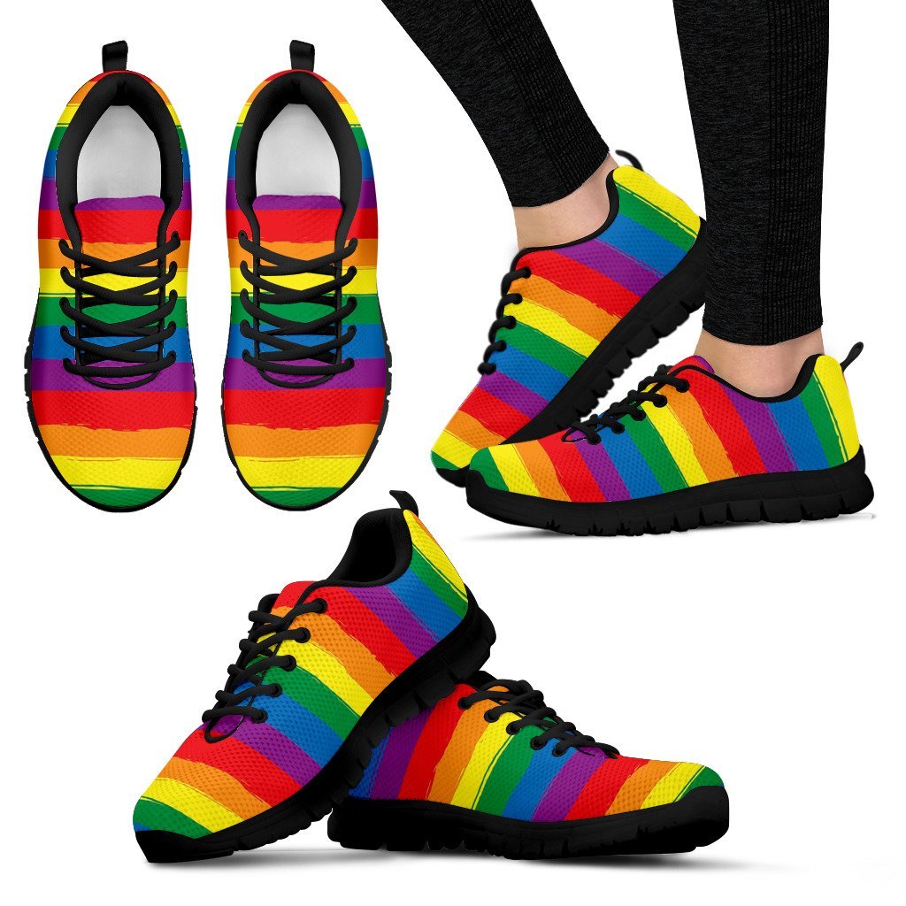 Rainbow Flag Lgbt Pride Pattern Print Black Sneaker Shoes For Men Women-grizzshop