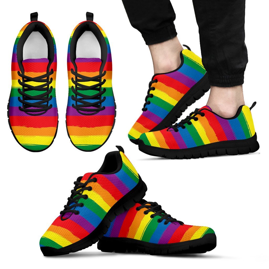 Rainbow Flag Lgbt Pride Pattern Print Black Sneaker Shoes For Men Women-grizzshop