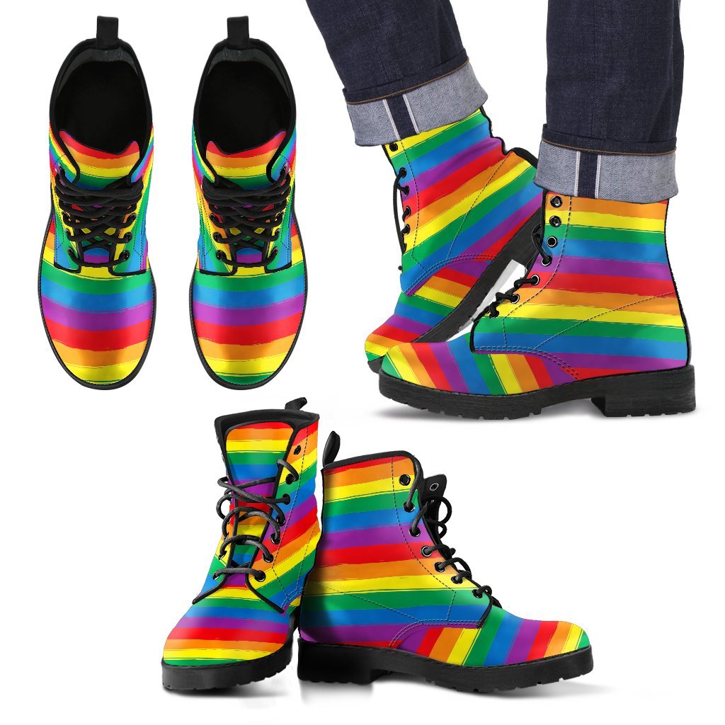Rainbow Flag Lgbt Pride Pattern Print Men Women Leather Boots-grizzshop