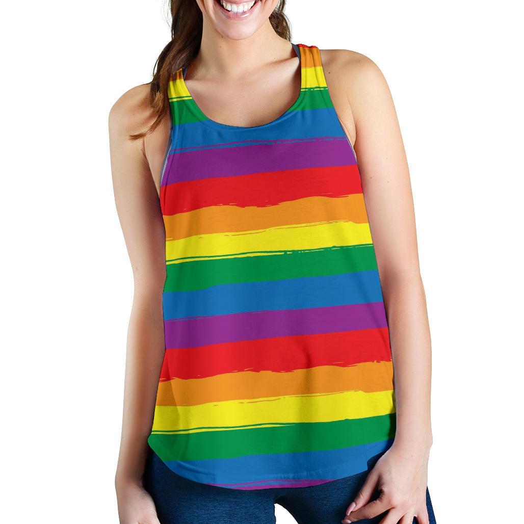 Rainbow Flag Lgbt Pride Pattern Print Racerback Tank Tops-grizzshop