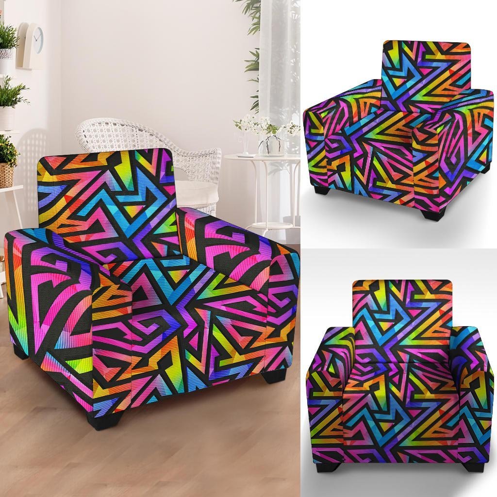 Rainbow Geometric Abstract Armchair Cover-grizzshop