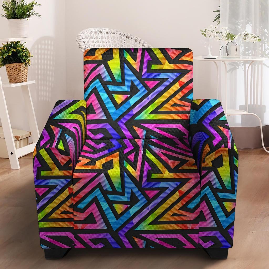 Rainbow Geometric Abstract Armchair Cover-grizzshop