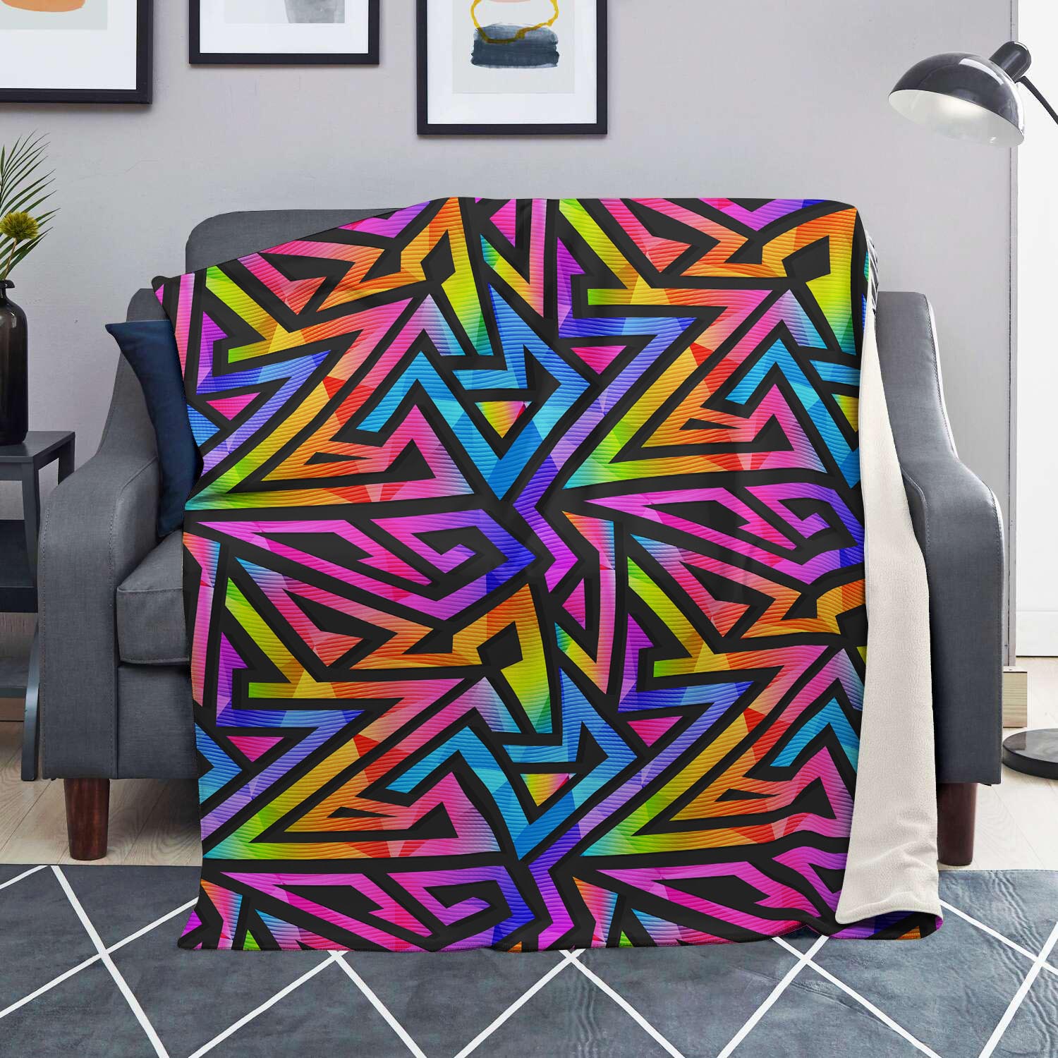 Rainbow Geometric Abstract Blanket-grizzshop