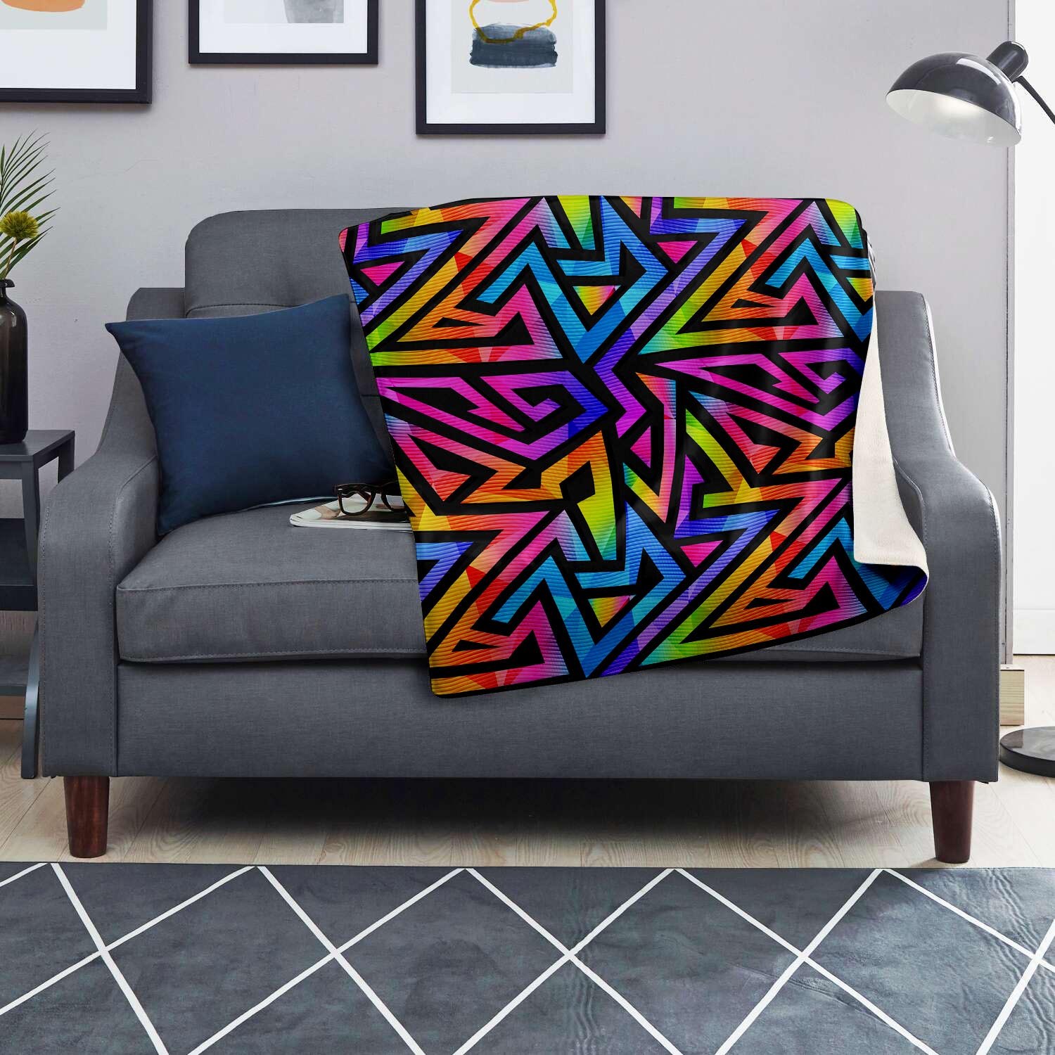 Rainbow Geometric Abstract Blanket-grizzshop