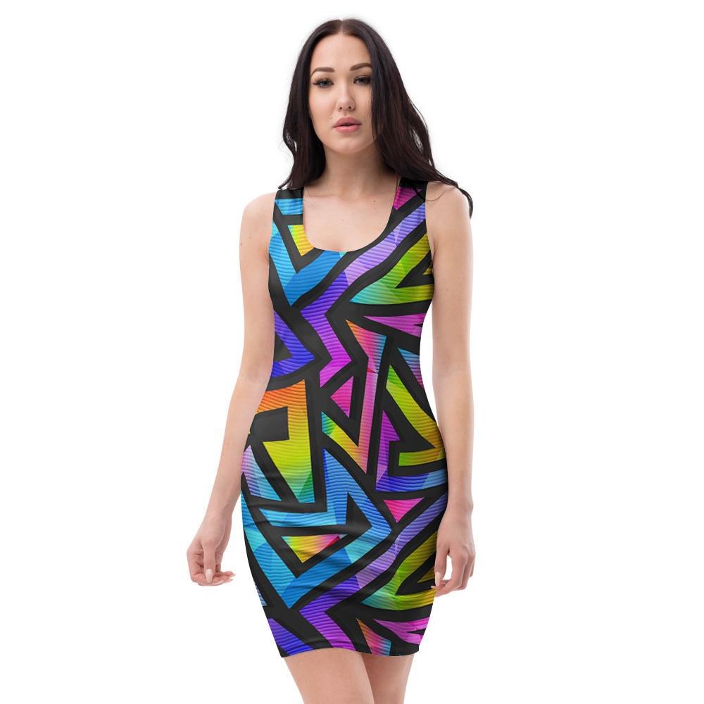 Rainbow Geometric Abstract Bodycon Dress-grizzshop