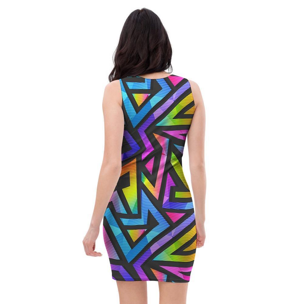 Rainbow Geometric Abstract Bodycon Dress-grizzshop