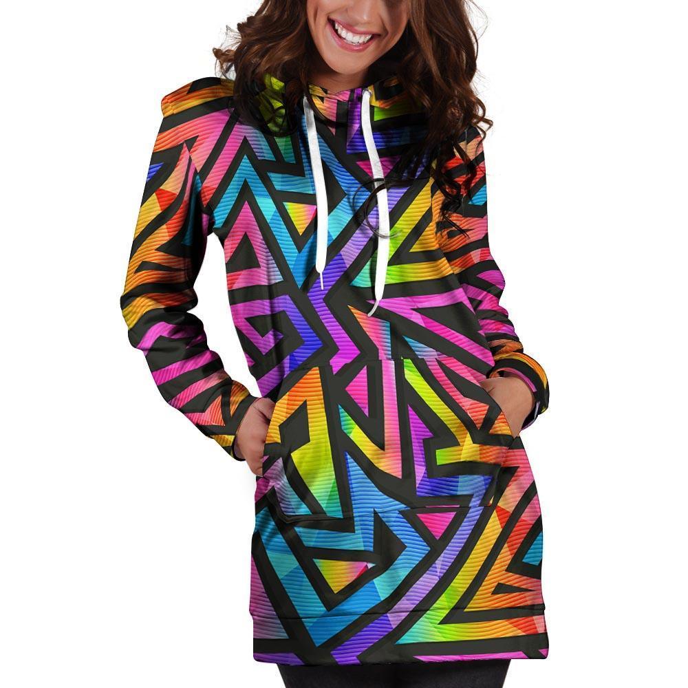 Rainbow Geometric Abstract Hoodie Dress-grizzshop