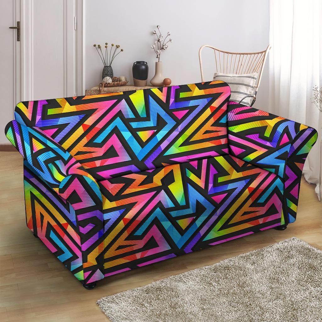 Rainbow Geometric Abstract Loveseat Cover-grizzshop