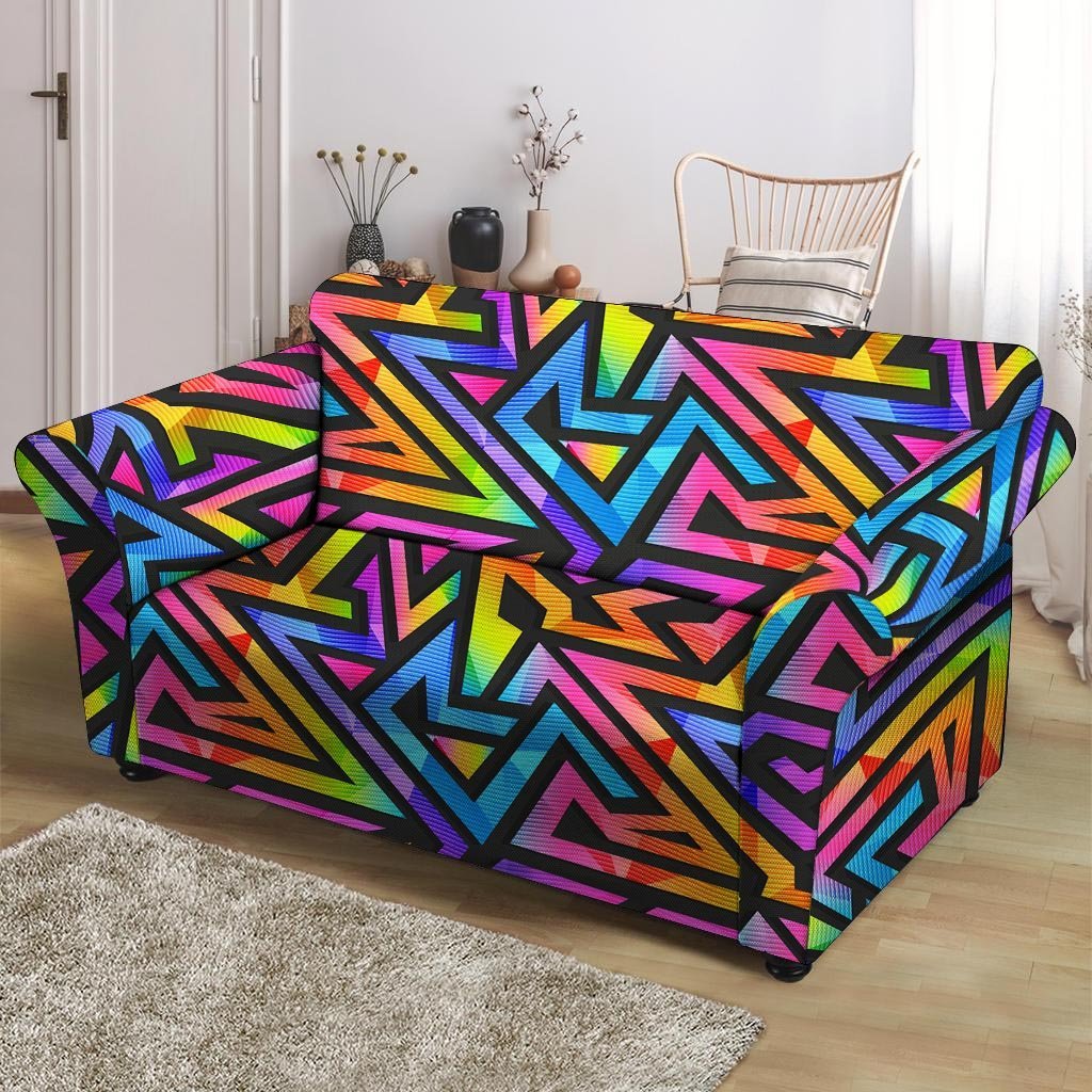 Rainbow Geometric Abstract Loveseat Cover-grizzshop