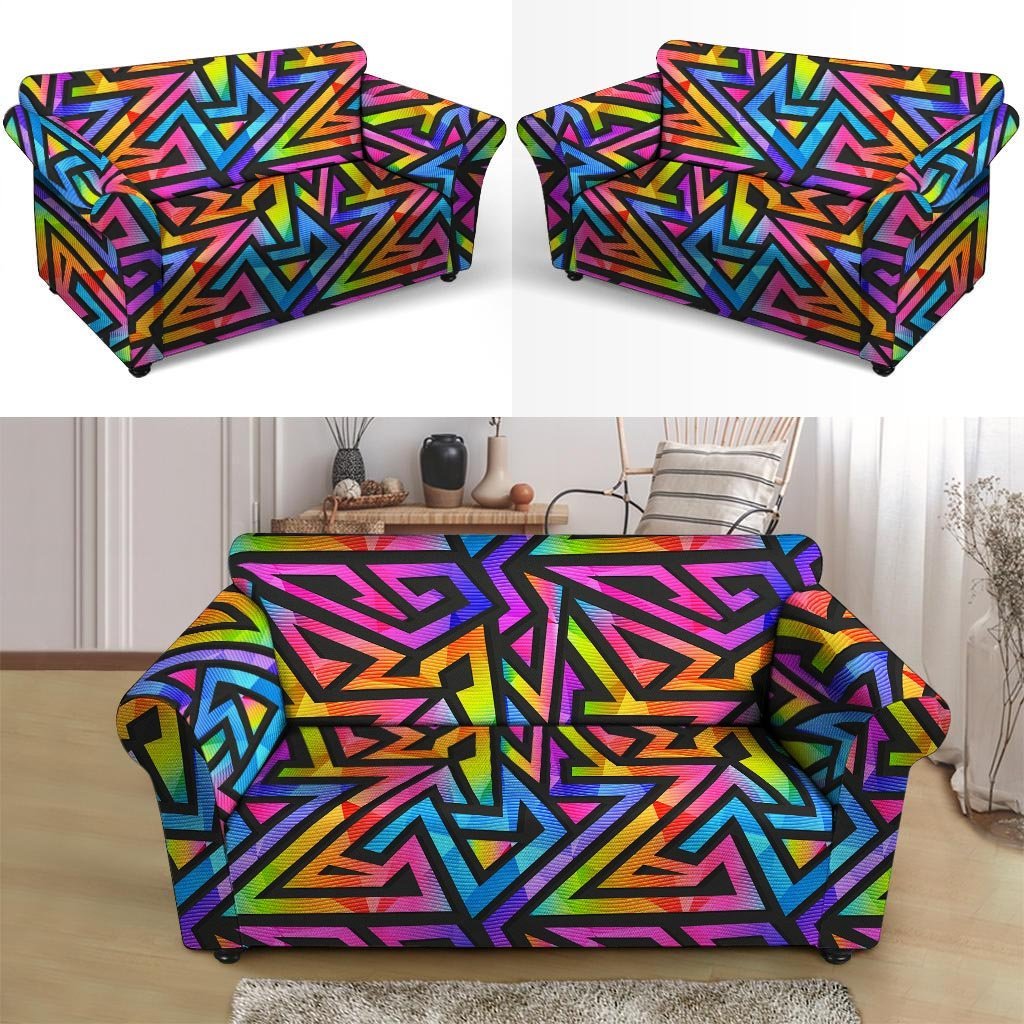 Rainbow Geometric Abstract Loveseat Cover-grizzshop