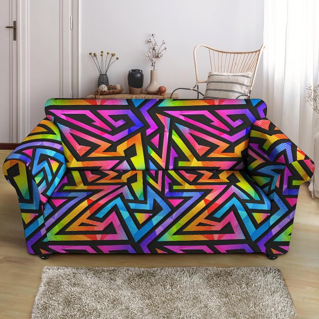 Rainbow Geometric Abstract Loveseat Cover-grizzshop