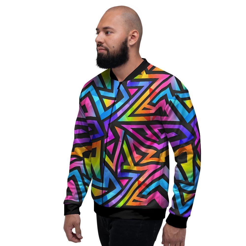 Rainbow Geometric Abstract Men's Bomber Jacket-grizzshop