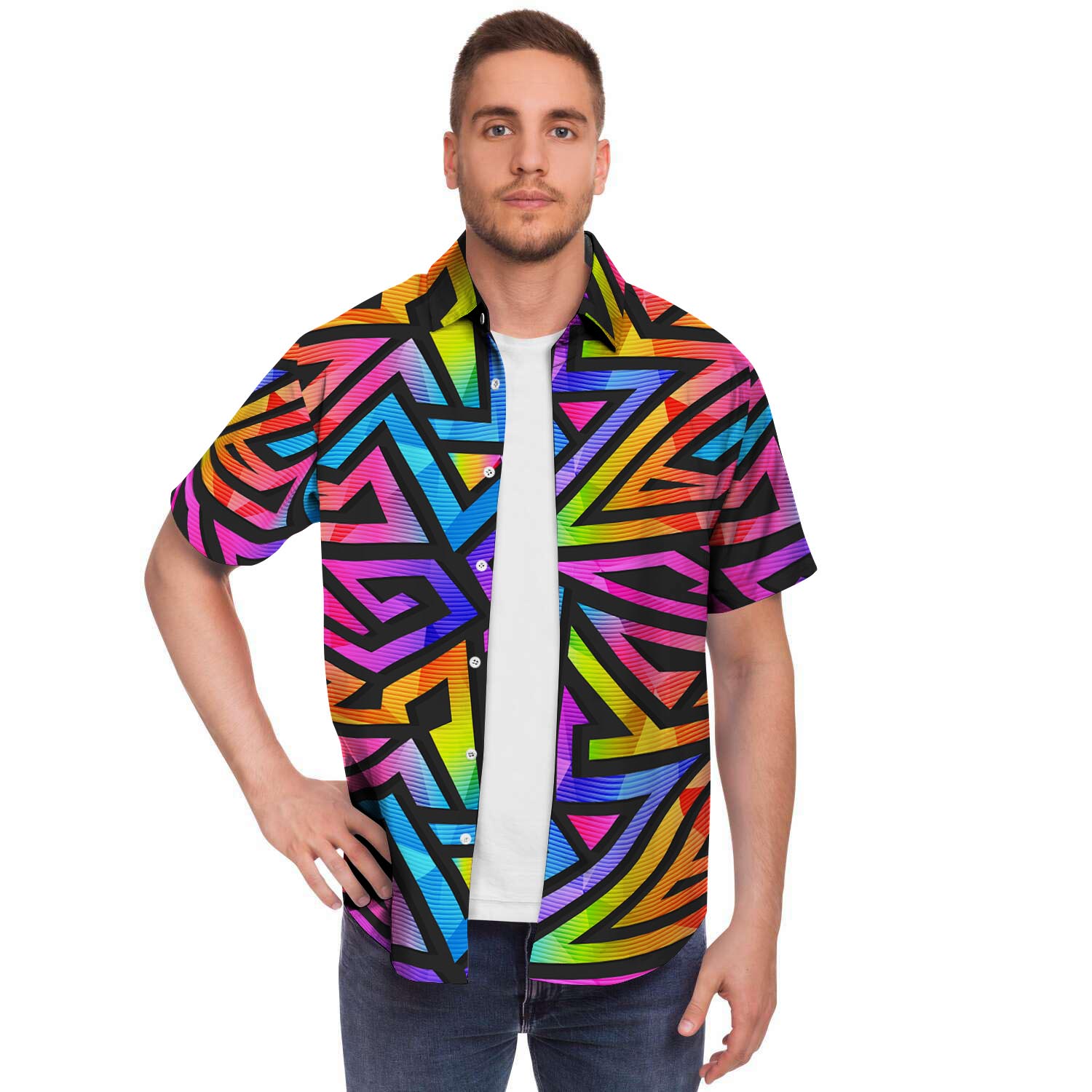 Rainbow Geometric Abstract Men's Short Sleeve Shirt-grizzshop