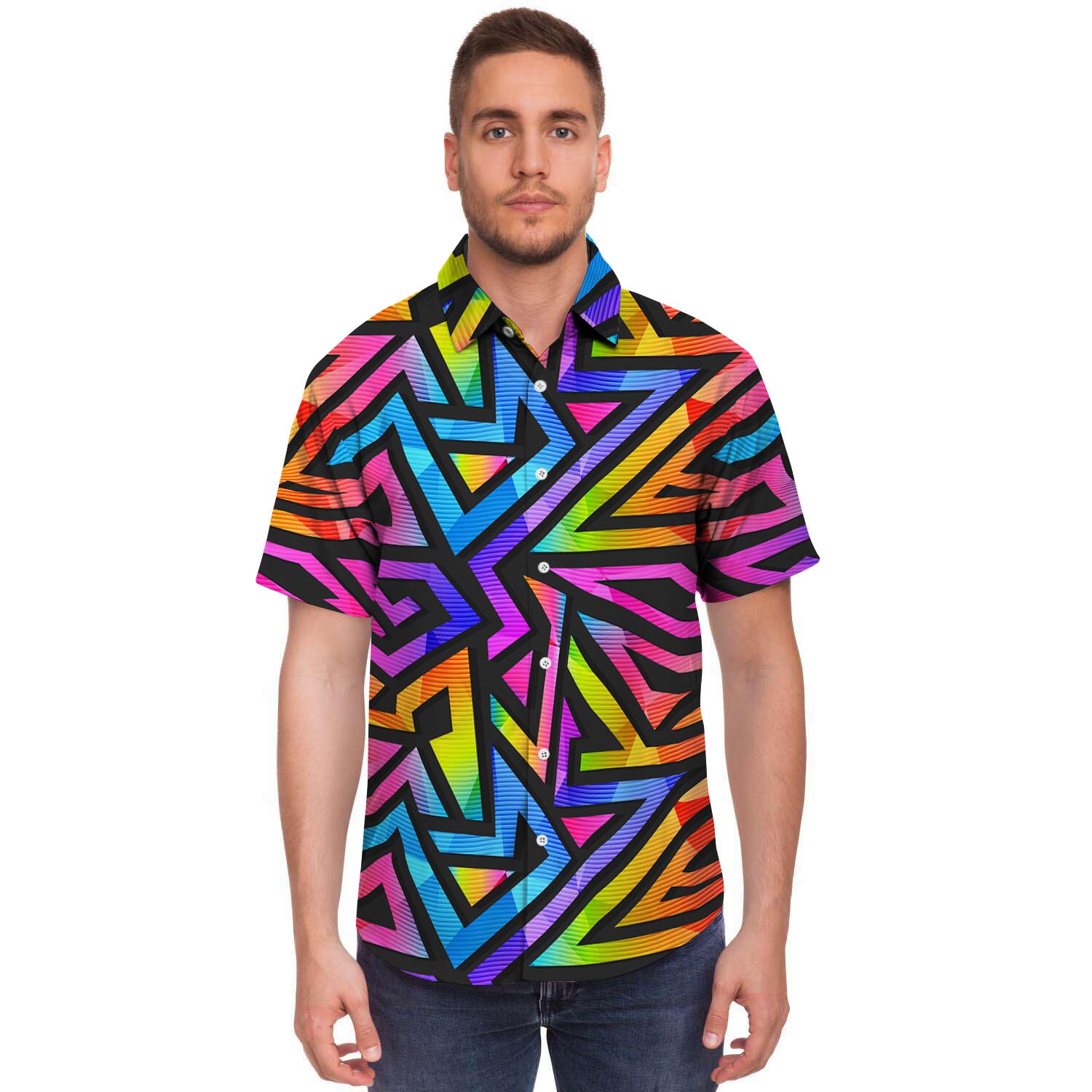 Rainbow Geometric Abstract Men's Short Sleeve Shirt-grizzshop