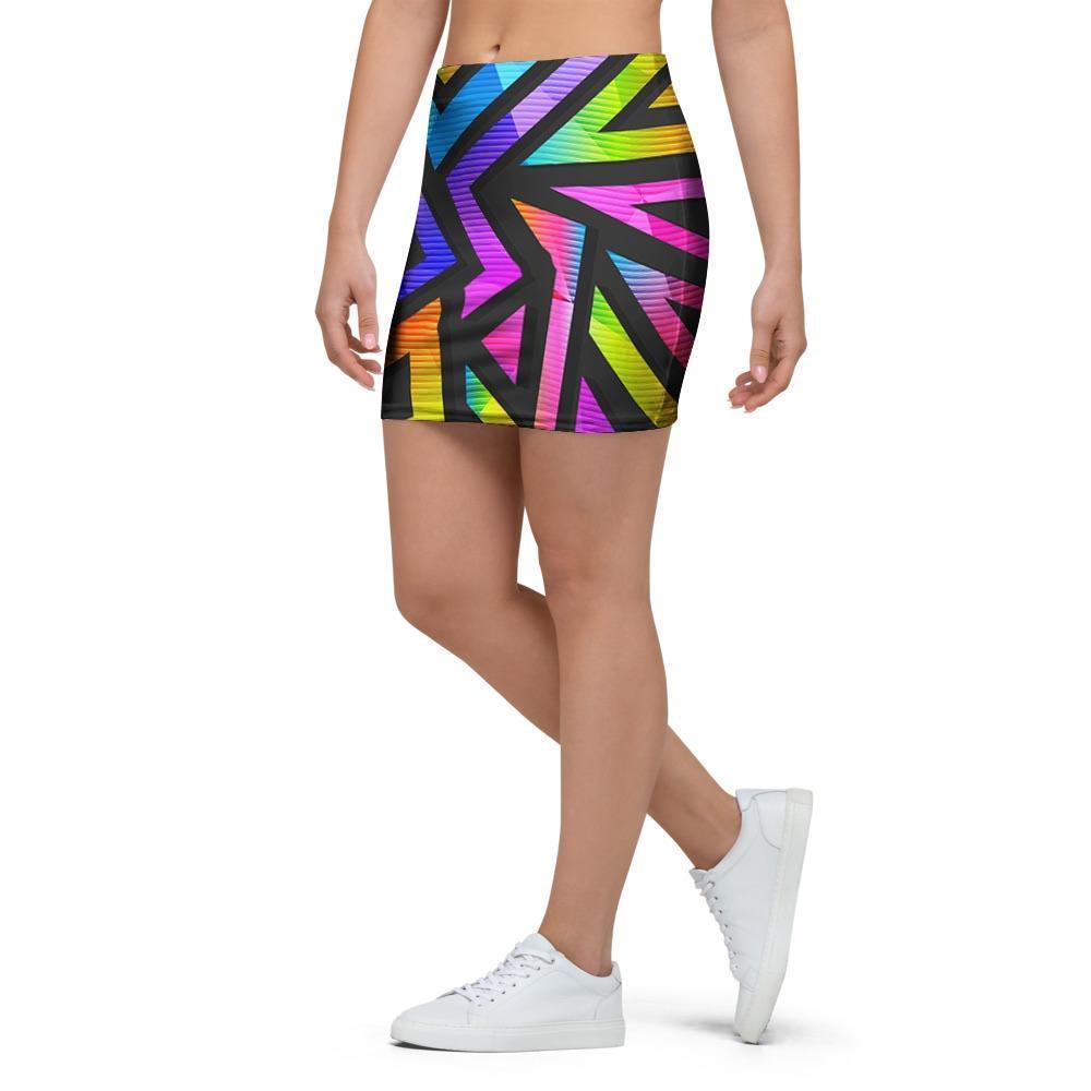 Rainbow Geometric Abstract Mini Skirt-grizzshop