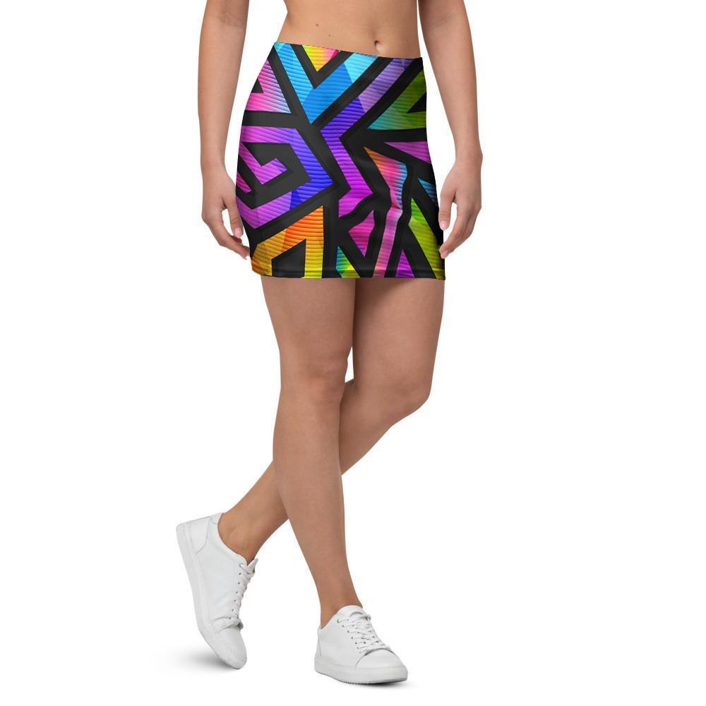 Rainbow Geometric Abstract Mini Skirt-grizzshop