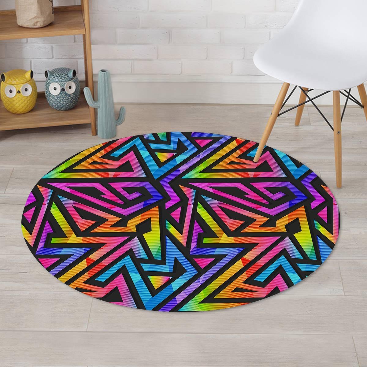 Rainbow Geometric Abstract Round Rug-grizzshop