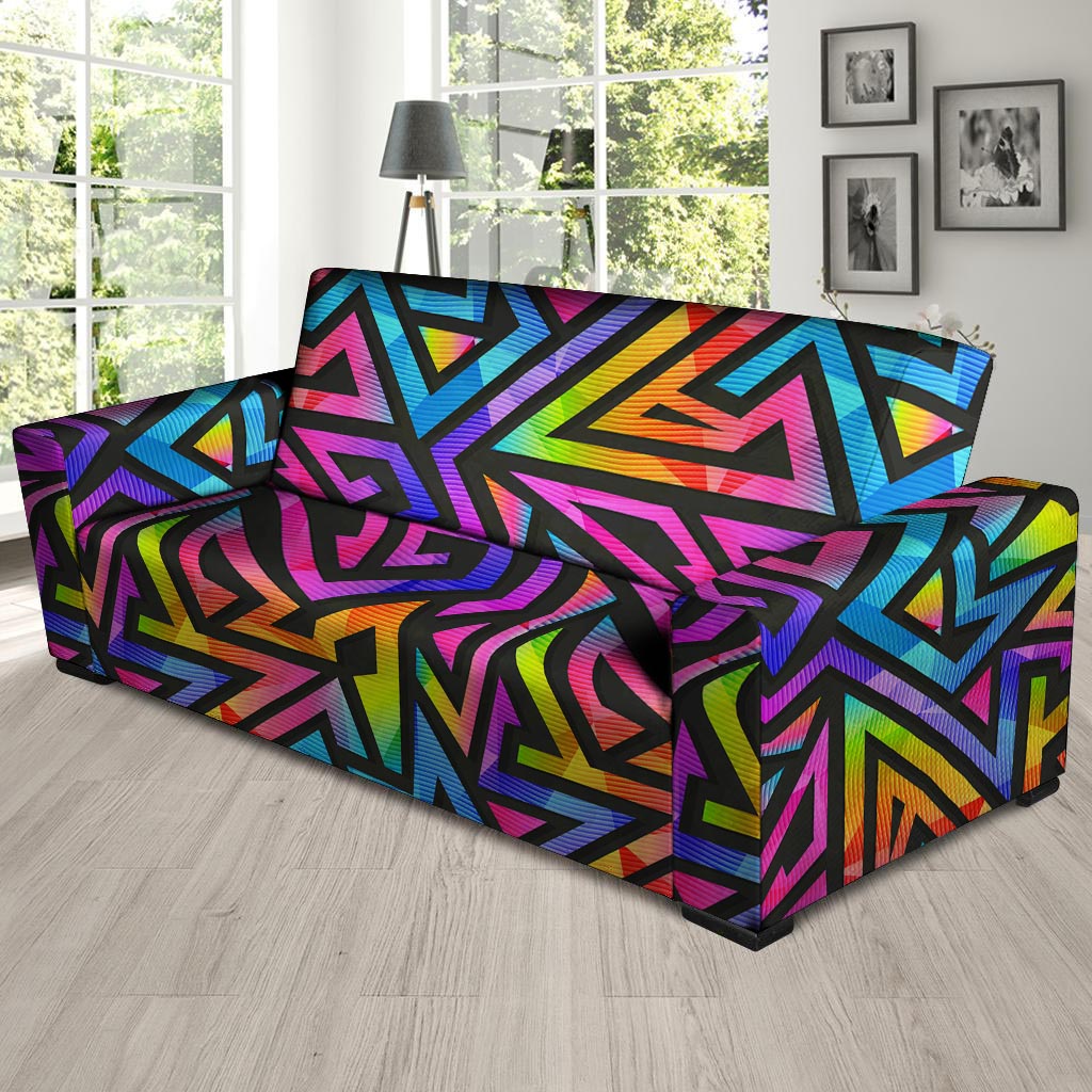 Rainbow Geometric Abstract Sofa Cover-grizzshop