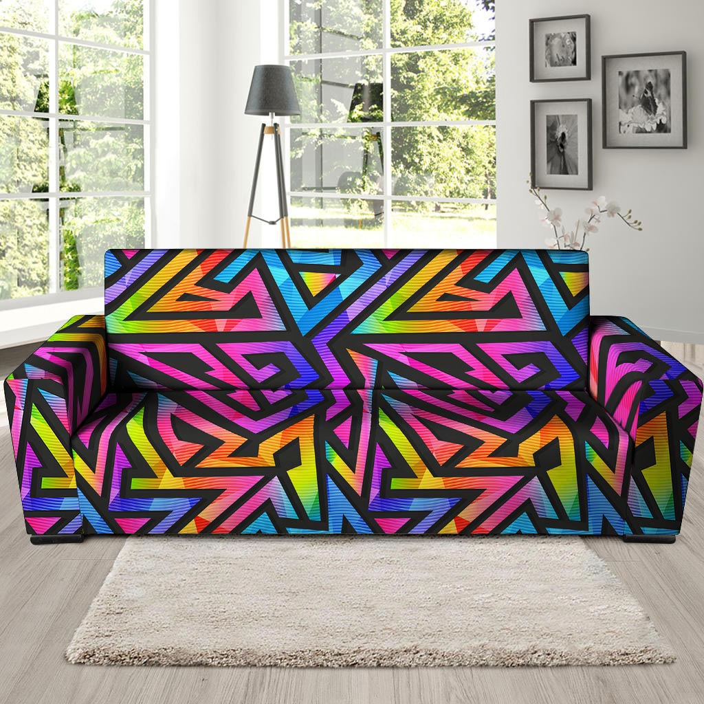 Rainbow Geometric Abstract Sofa Cover-grizzshop