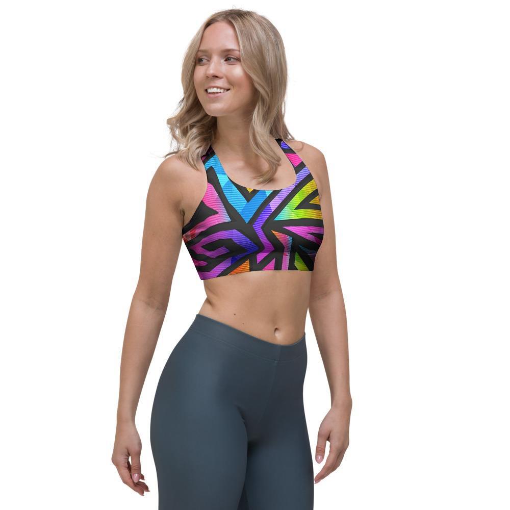 Rainbow Geometric Abstract Sports Bra-grizzshop