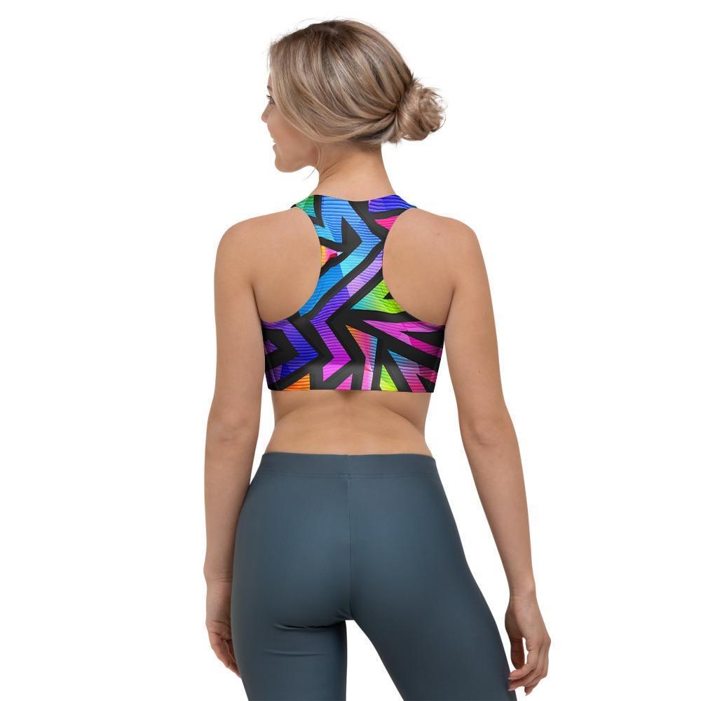 Rainbow Geometric Abstract Sports Bra-grizzshop