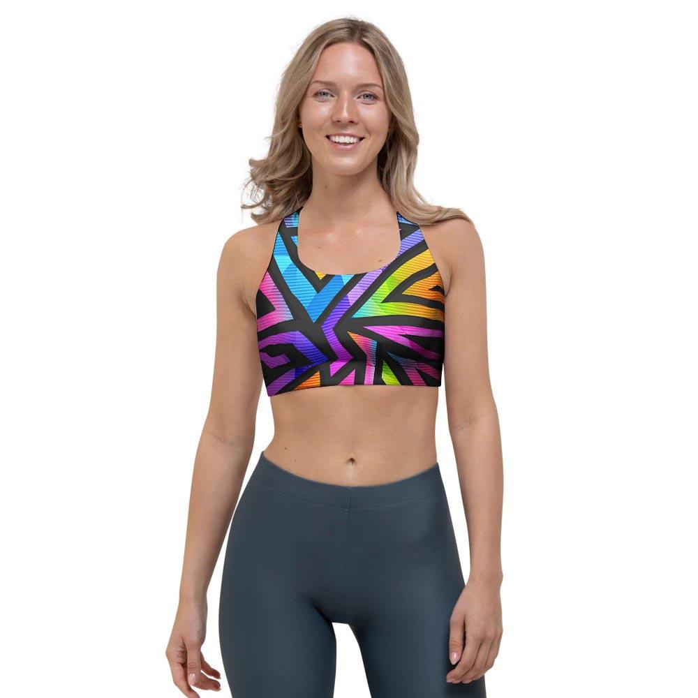 Rainbow Geometric Abstract Sports Bra-grizzshop