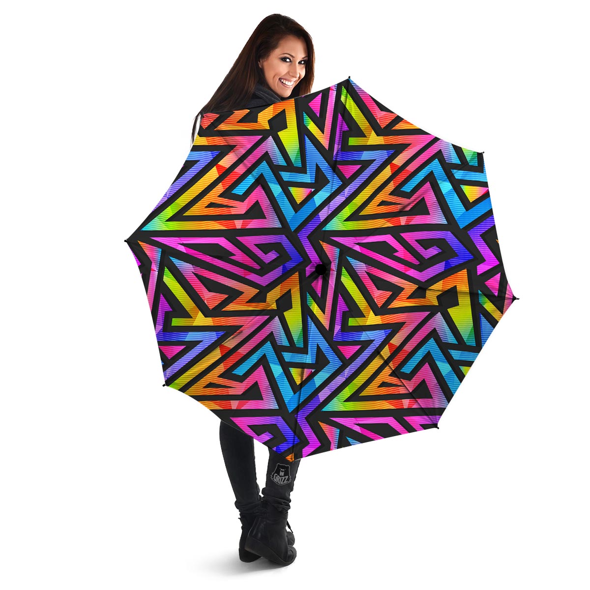 Rainbow Geometric Abstract Umbrella-grizzshop