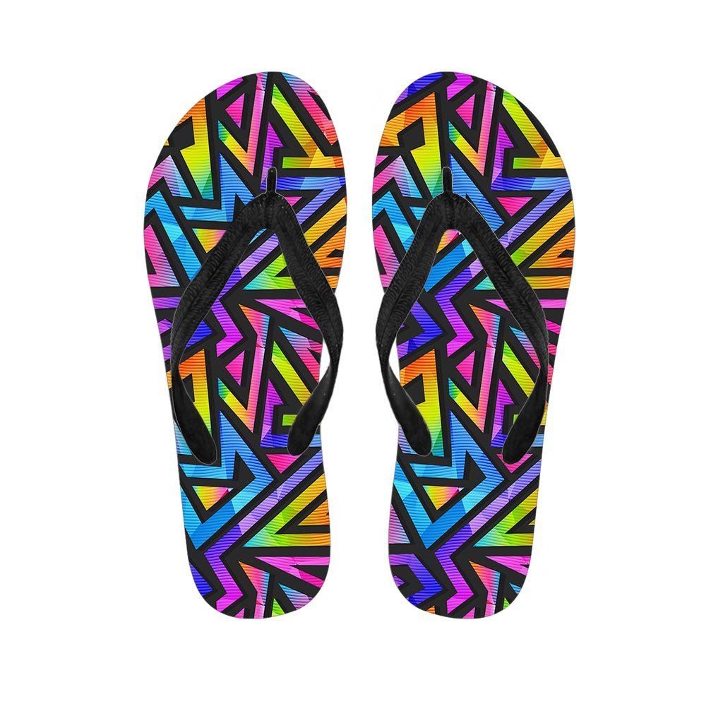 Rainbow Geometric Abstract Women's Flip Flops-grizzshop
