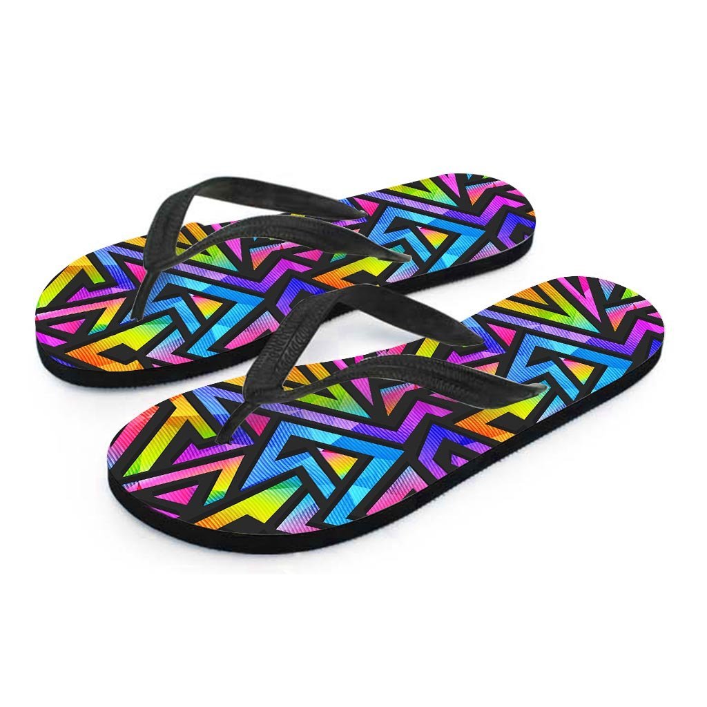 Rainbow Geometric Abstract Women's Flip Flops-grizzshop