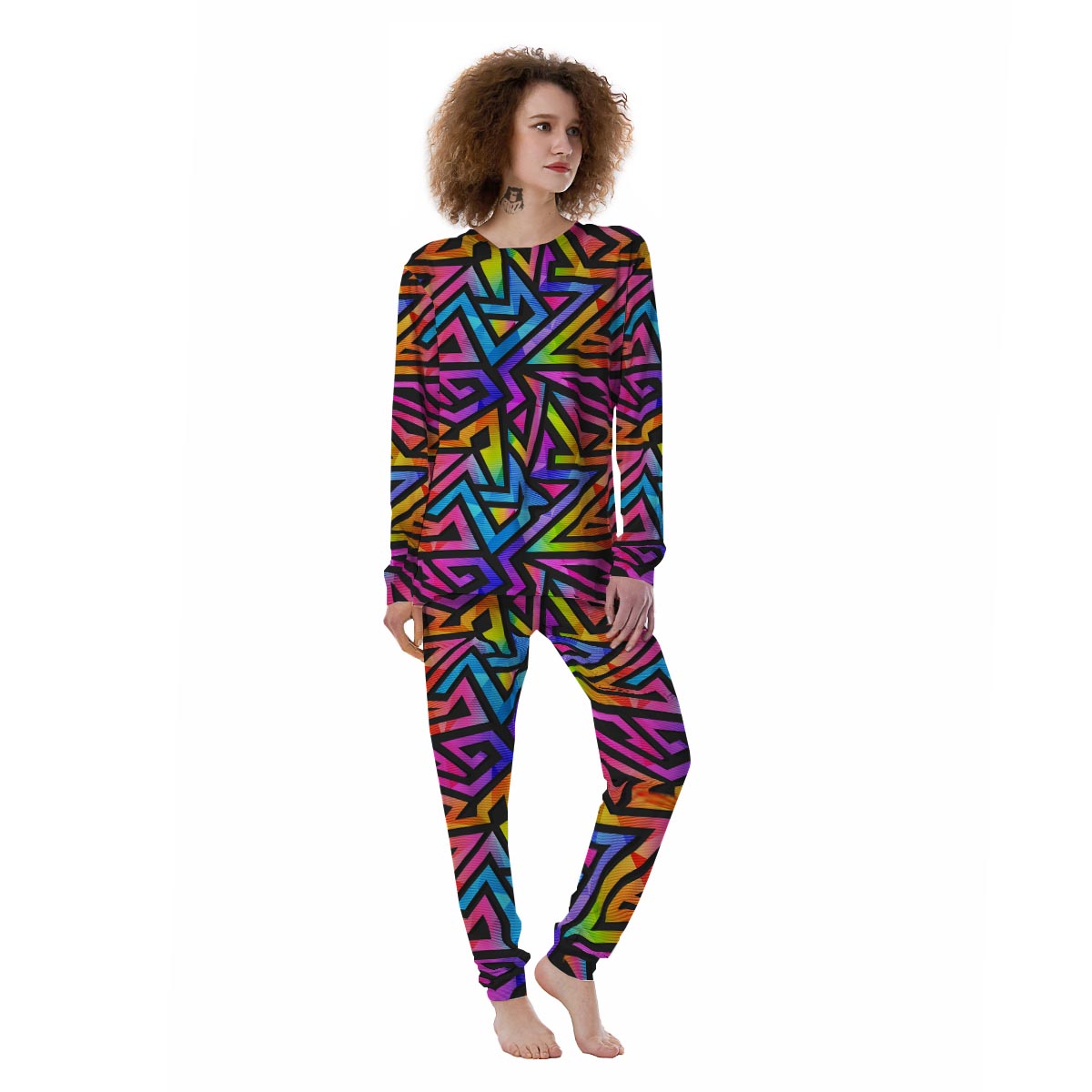 Rainbow Geometric Abstract Women's Pajamas-grizzshop