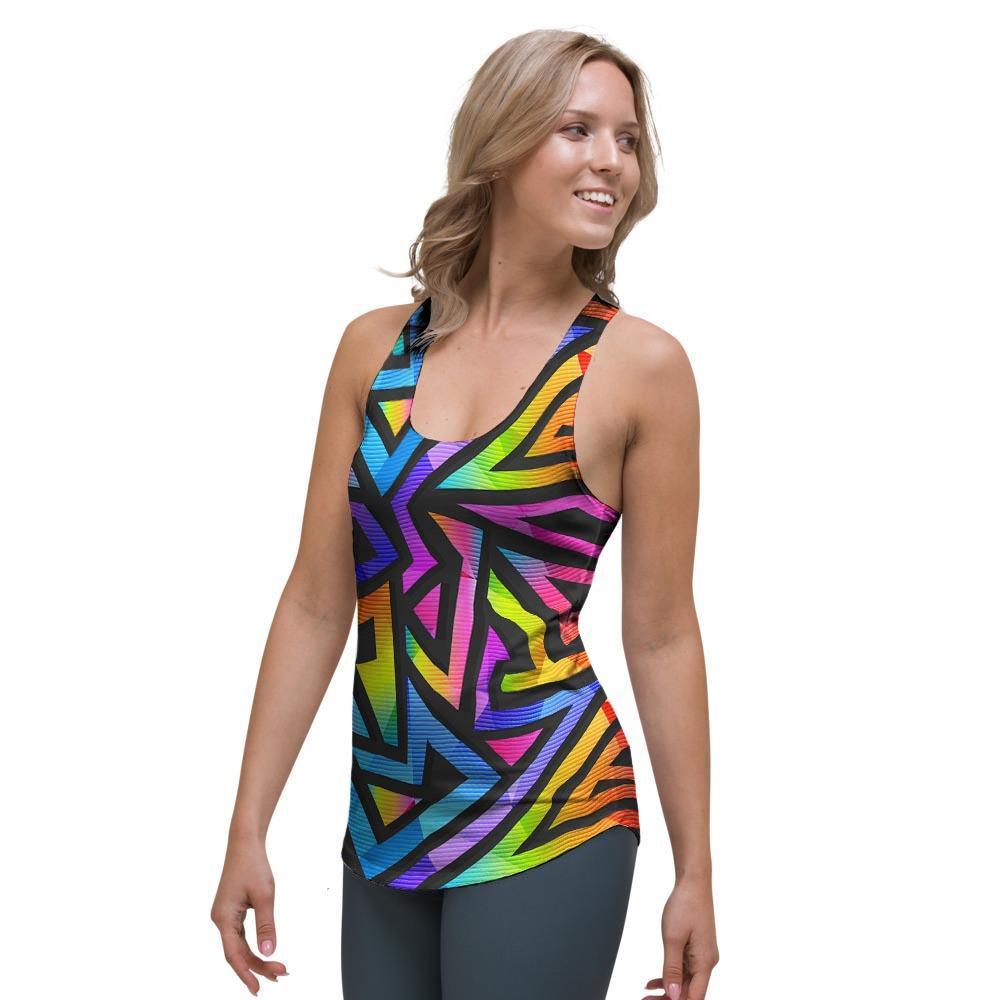 Rainbow Geometric Abstract Women's Racerback Tank Top-grizzshop