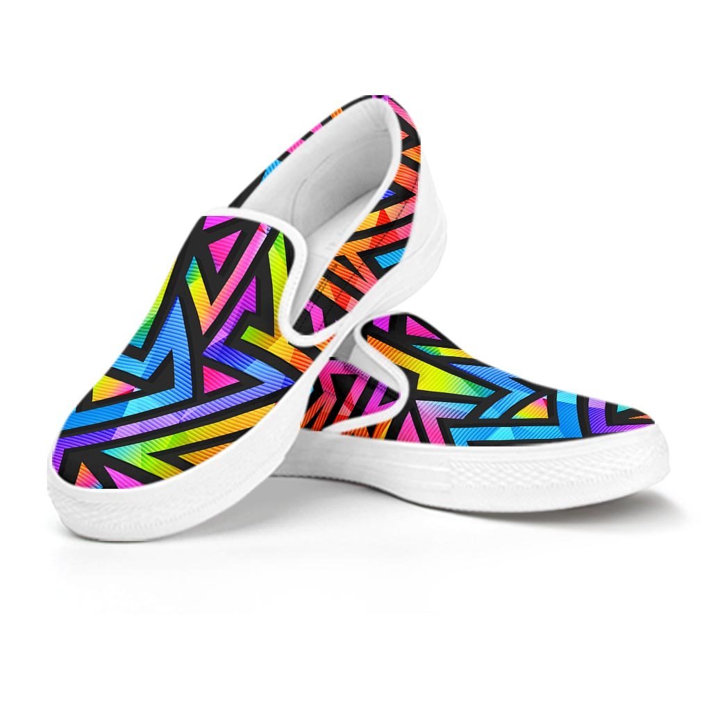 Rainbow Geometric Abstract Women's Slip On Sneakers-grizzshop