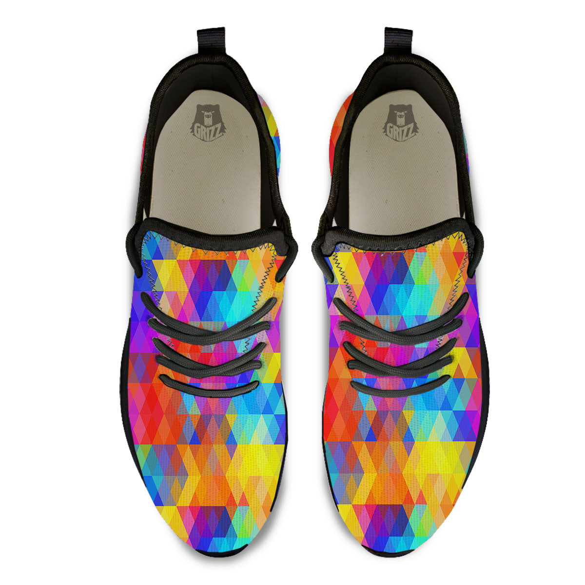 Rainbow Geometric Print Pattern Black Athletic Shoes-grizzshop