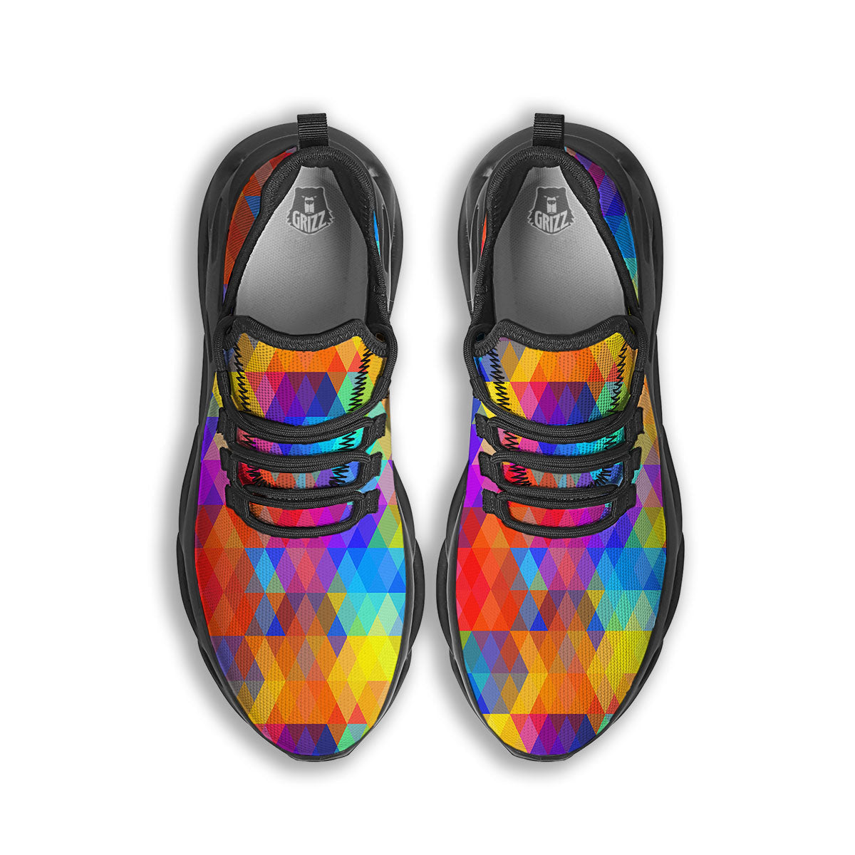Rainbow Geometric Print Pattern Black Running Shoes-grizzshop
