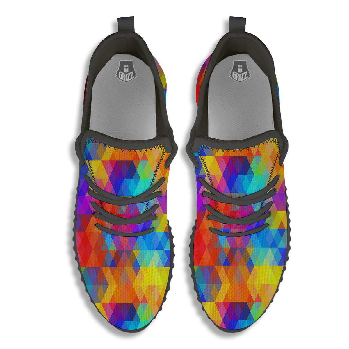Rainbow Geometric Print Pattern Black Walking Shoes-grizzshop