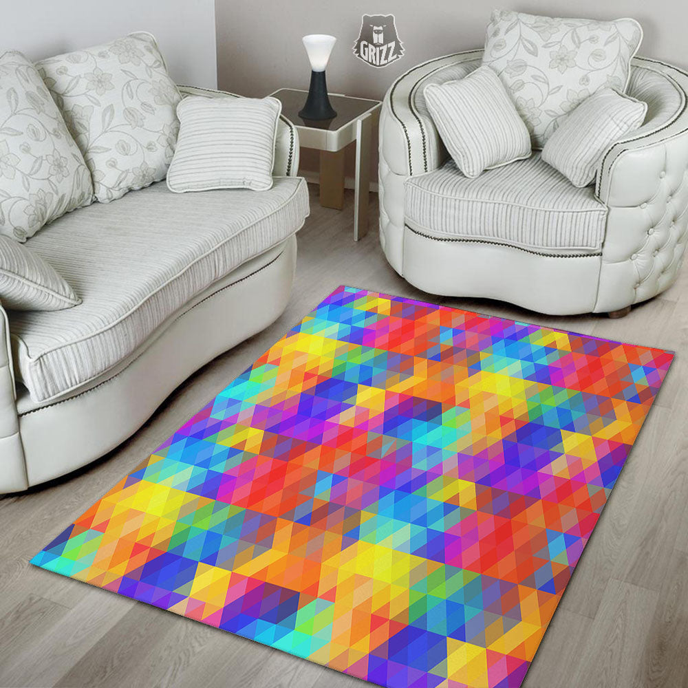 Rainbow Geometric Print Pattern Floor Mat-grizzshop