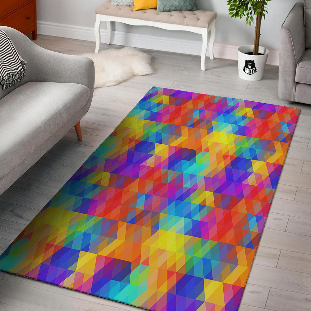 Rainbow Geometric Print Pattern Floor Mat-grizzshop